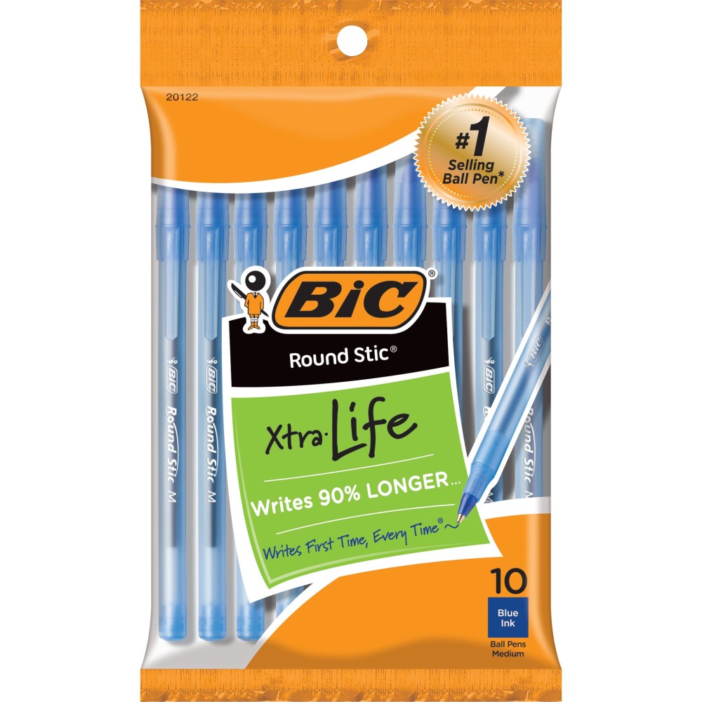 BIC Round Stic Xtra Life Ballpoint Pens, Medium