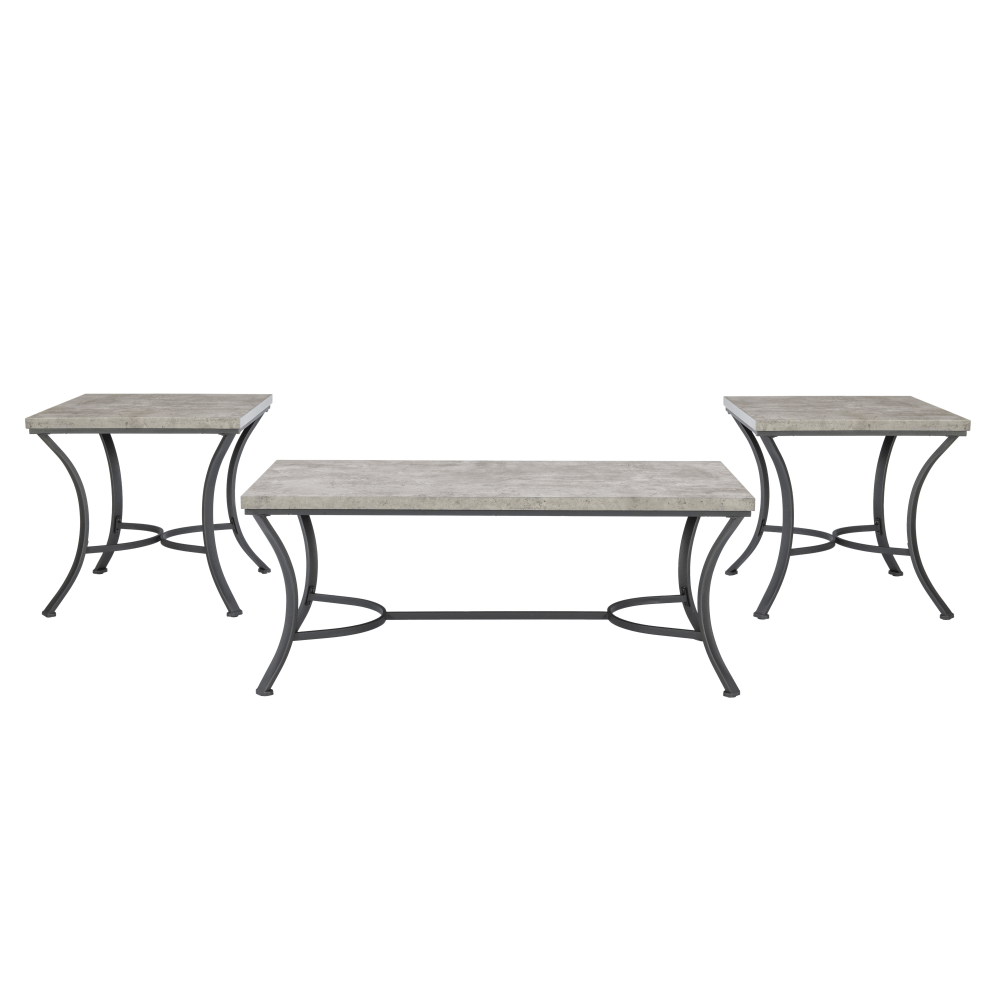 Powell Carthage 3-Piece Table Set, Faux Concrete/Black