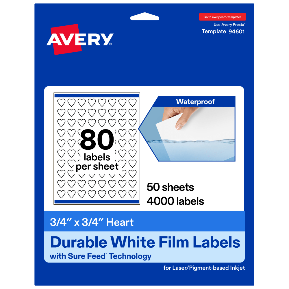 Avery® Waterproof Permanent Labels With Sure Feed®, 94601-WMF50,