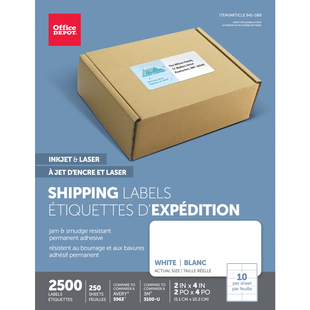 Office Depot® Brand Inkjet/Laser Shipping Labels, Rectangle,