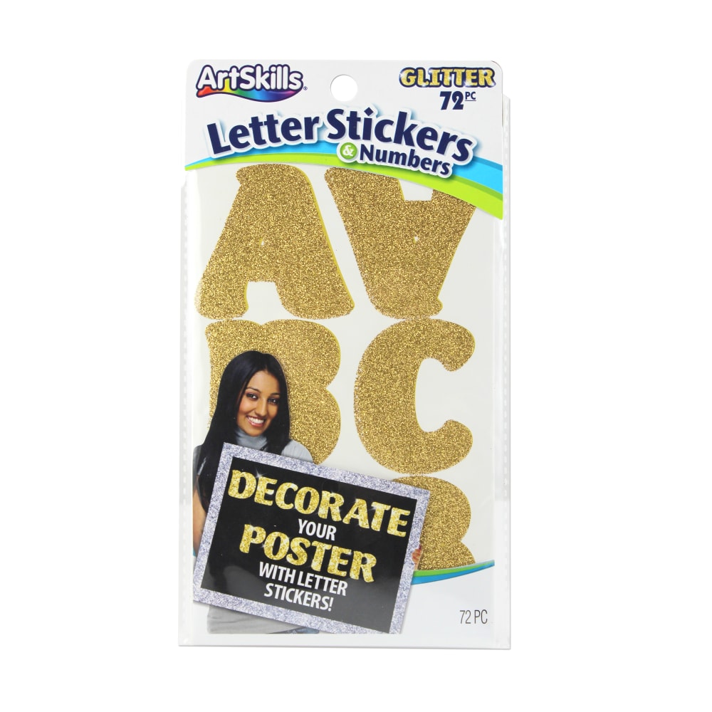 Artskills® Alpha Stickers, 2", Gold Glitter, Pack Of