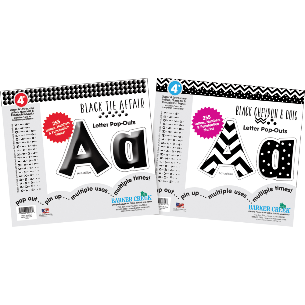 Barker Creek Letter And Number Pop-Outs, 4", Black/White,