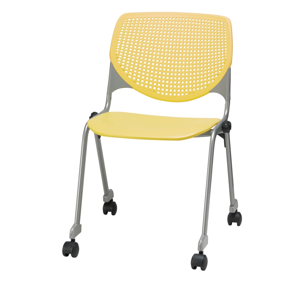 KFI Studios KOOL Stacking Chair With Casters, Yellow/Silver