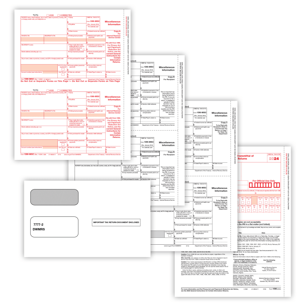 ComplyRight® 1099-MISC Tax Forms Set, 4-Part, 2-Up, Copies