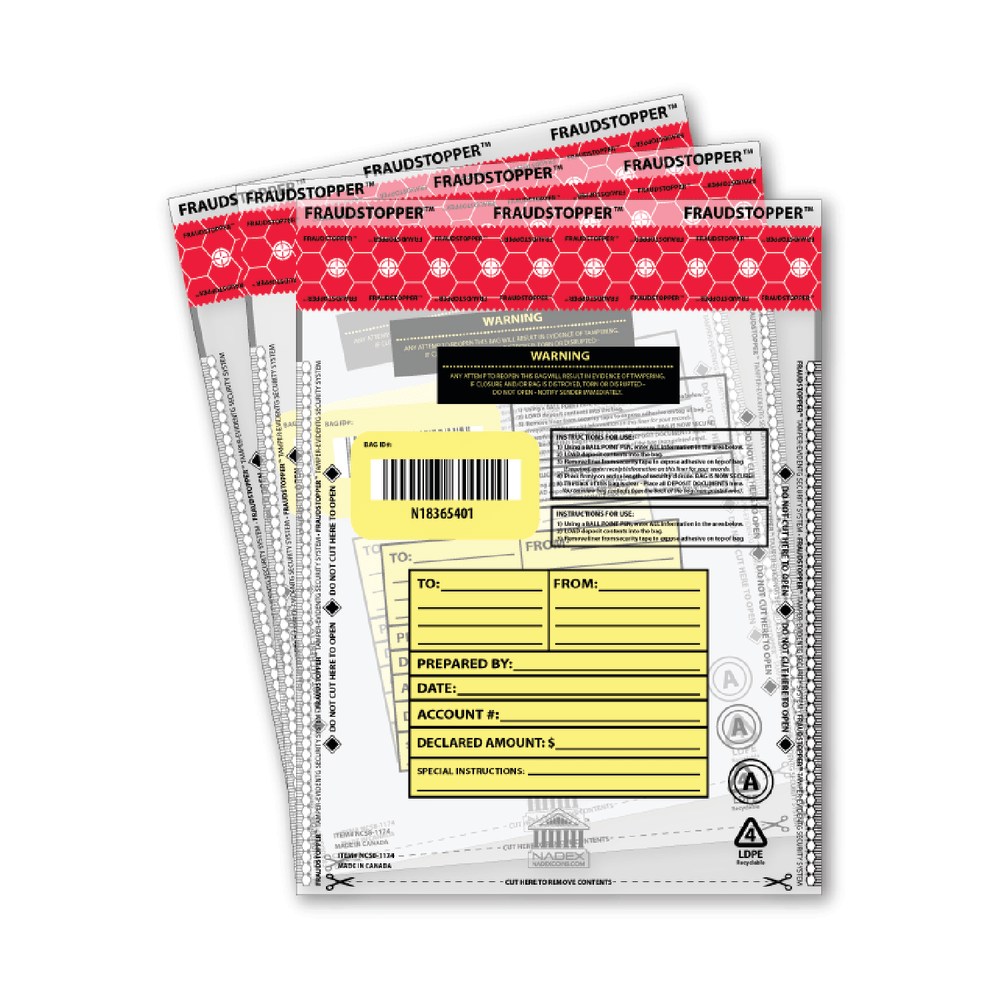 Nadex Tamper-Evident Deposit Bags, 9" x 12", Clear,