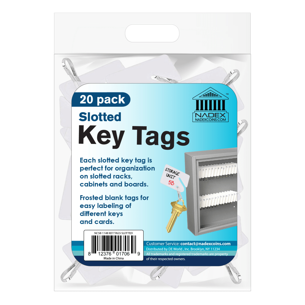 Nadex Slotted Key Tags, White, Pack Of 20
