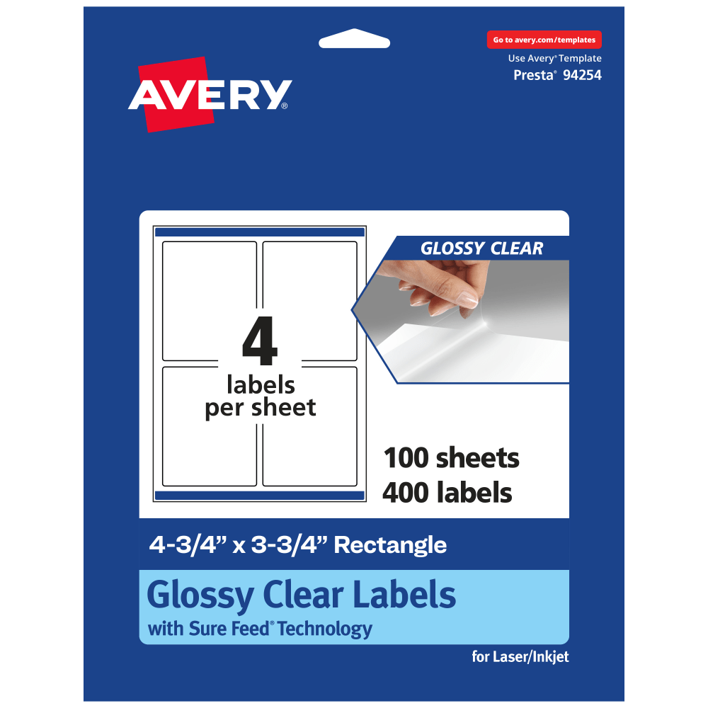 Avery® Glossy Permanent Labels With Sure Feed®, 94254-CGF100,