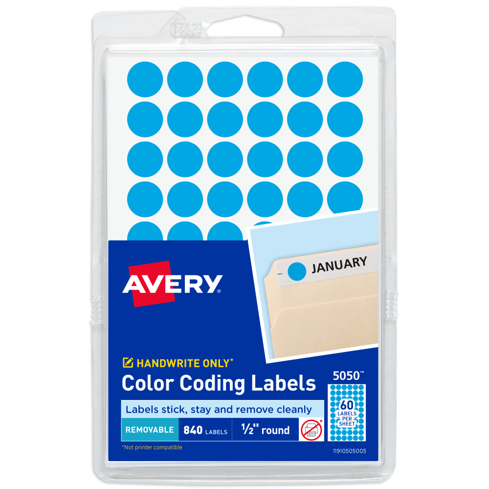 Avery® Color-Coding Removable Labels, 5050, Round, 1/2 Inch