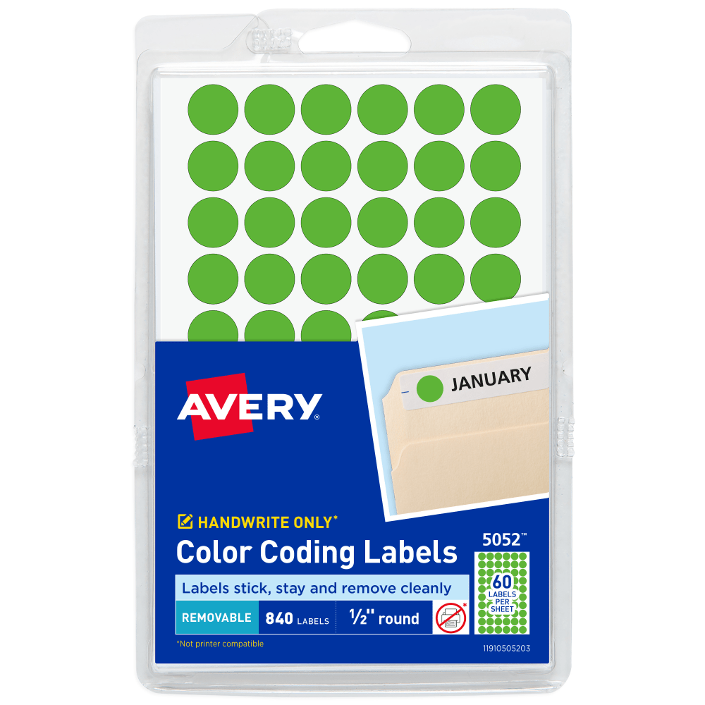 Avery® Color-Coding Removable Labels, 5052, Round, 1/2 Inch