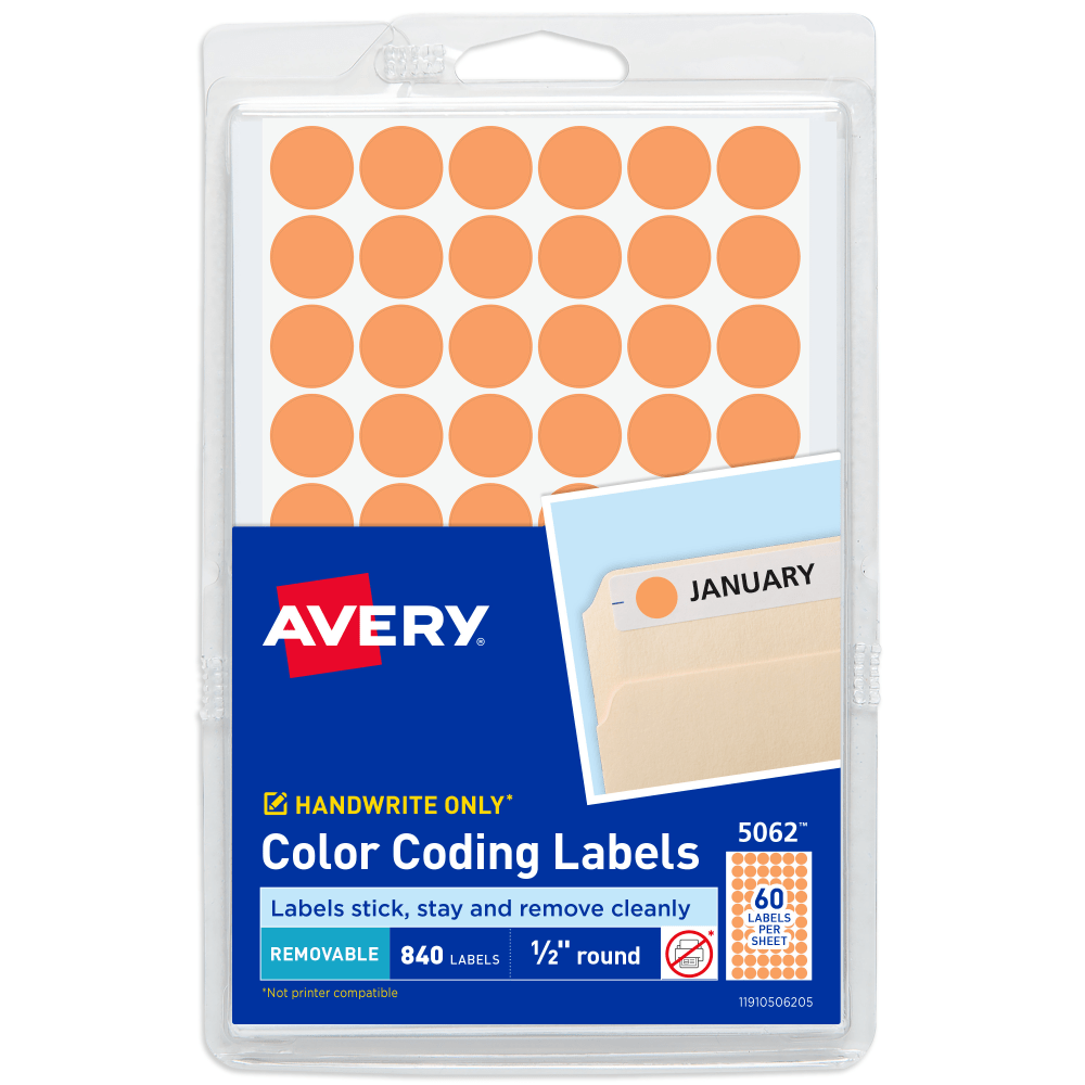 Avery® Color-Coding Removable Labels, 5062, Round, 1/2 Inch