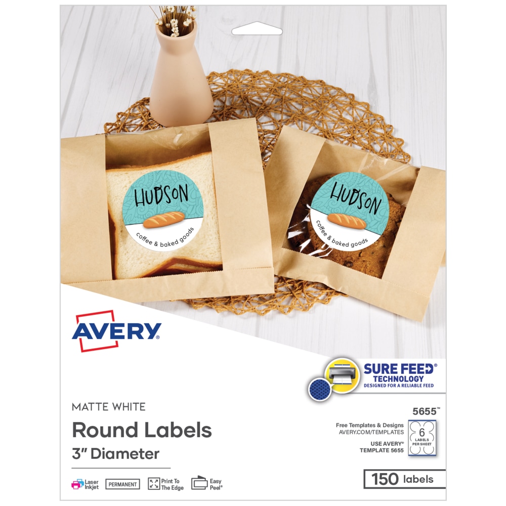 Avery® Printable Labels With Sure Feed®, Round, 3"