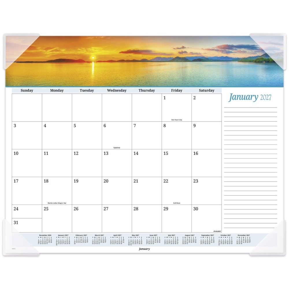 AT-A-GLANCE® 2027 Panoramic Seascape Monthly Desk Pad, Standard,