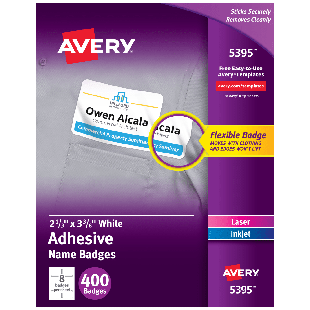 Avery® Flexible Name Badge Labels, 5395, 2 1/3"