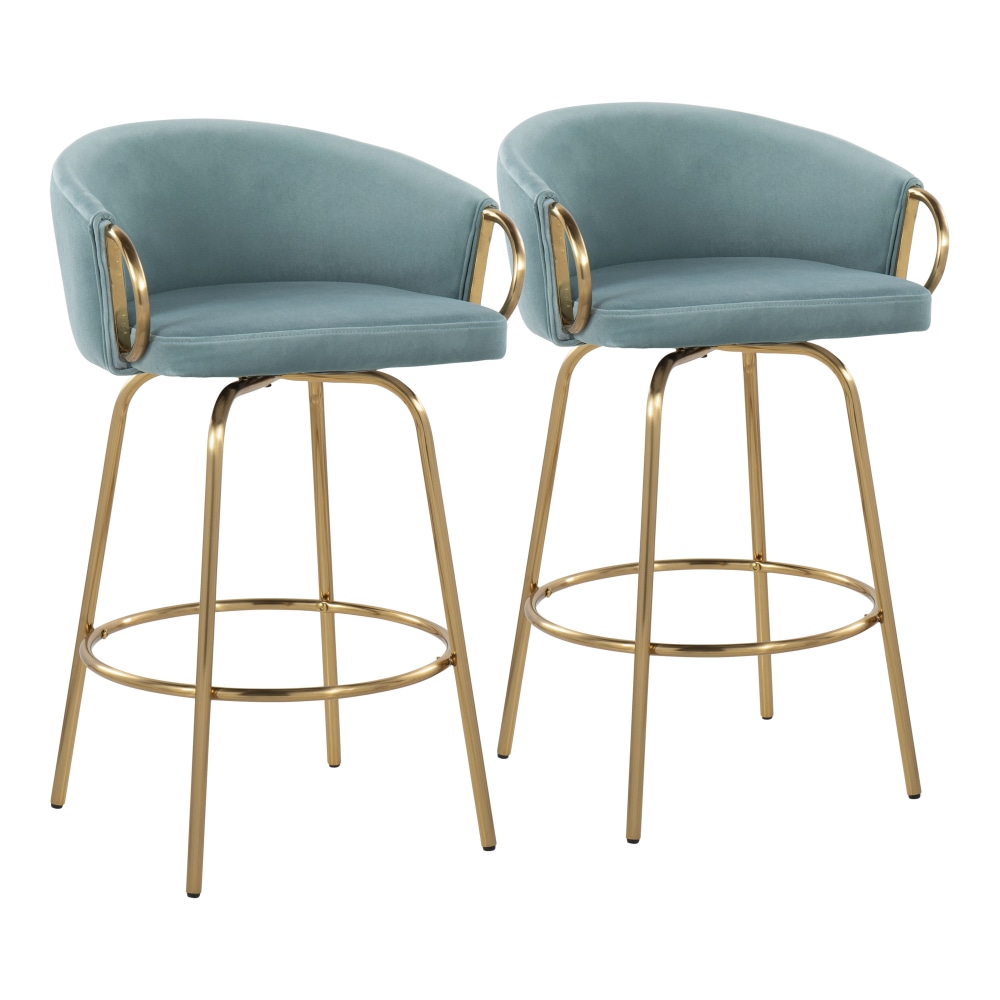 Lumisource Claire Counter Stools, Light Blue/Gold, Pack Of