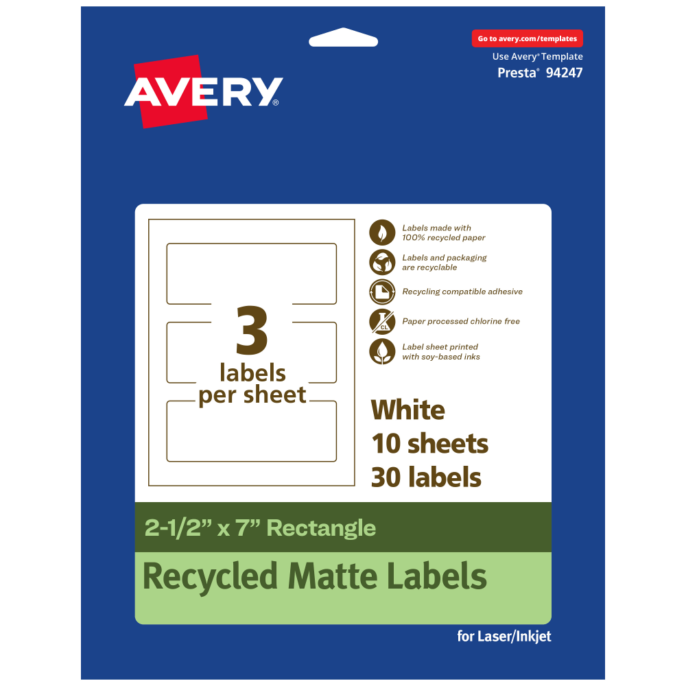 Avery® Recycled Paper Labels, 94247-EWMP10, Rectangle,