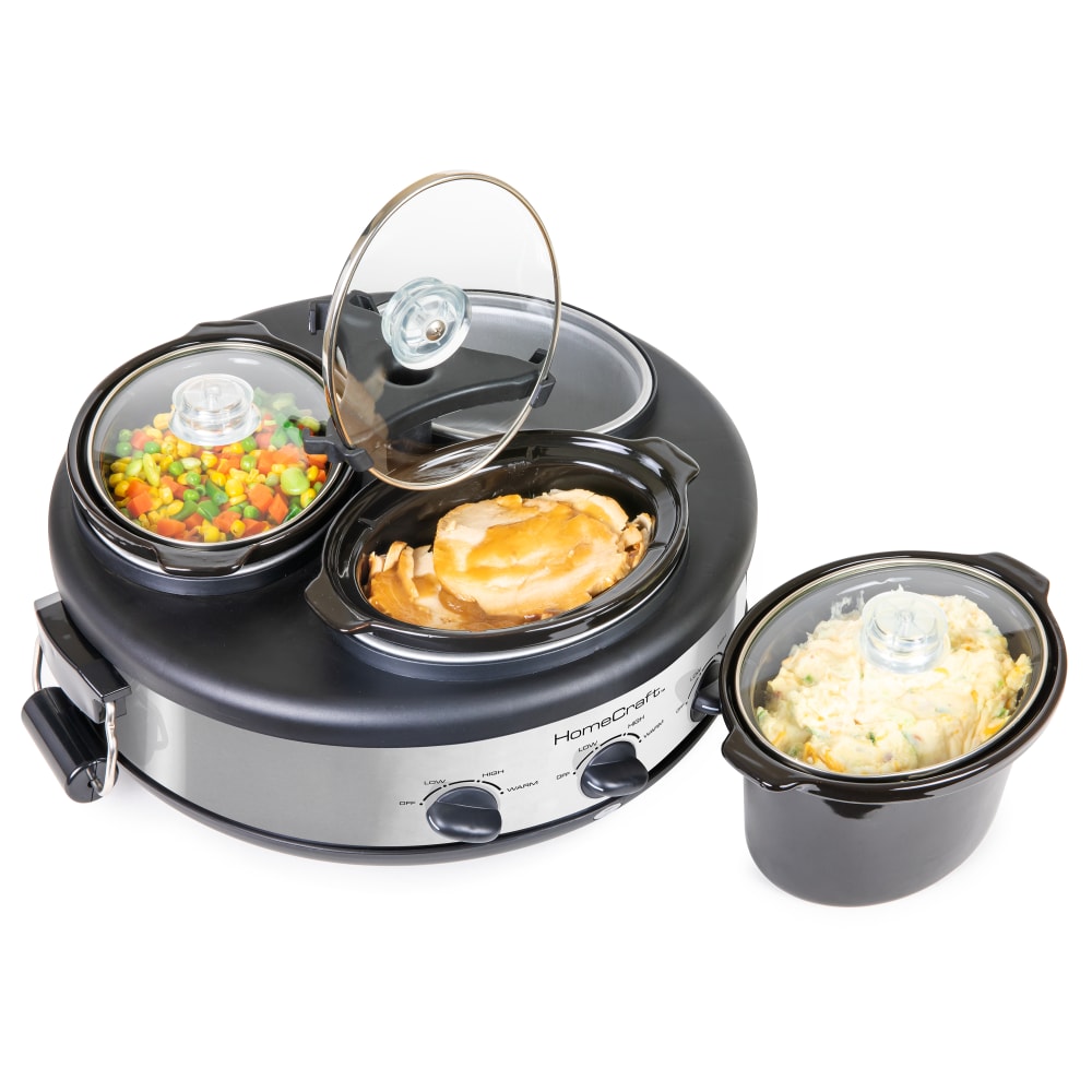 HomeCraft HCRTSCO15SS Triple Round Oval 1.5-Quart Cooker Buffet,