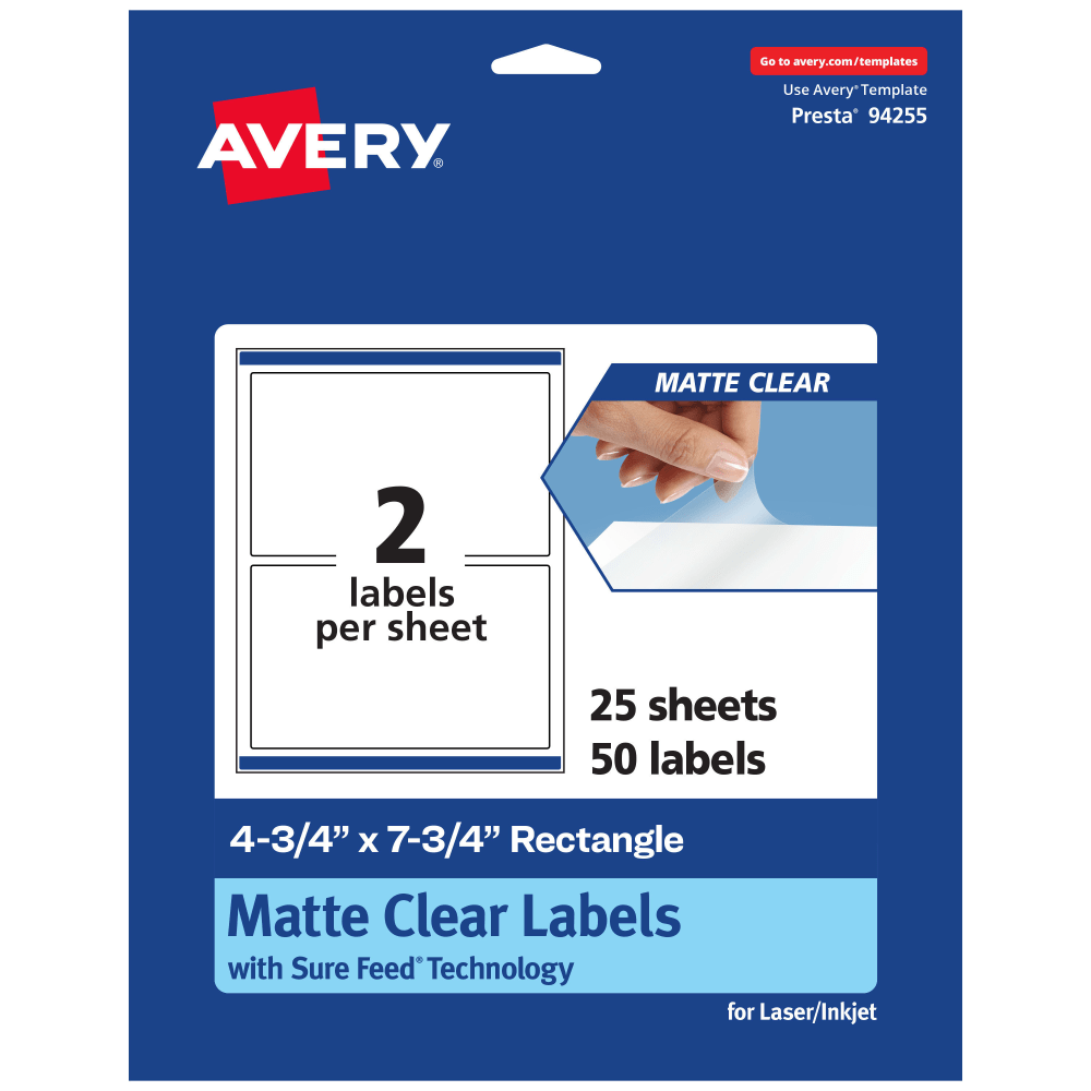 Avery® Permanent Labels With Sure Feed®, 94255-CMF25, Rectangle,