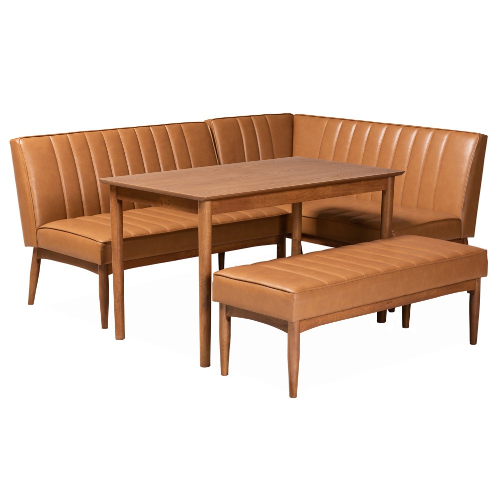 Baxton Studio Daymond 4-Piece Dining Nook Set, Tan/Walnut