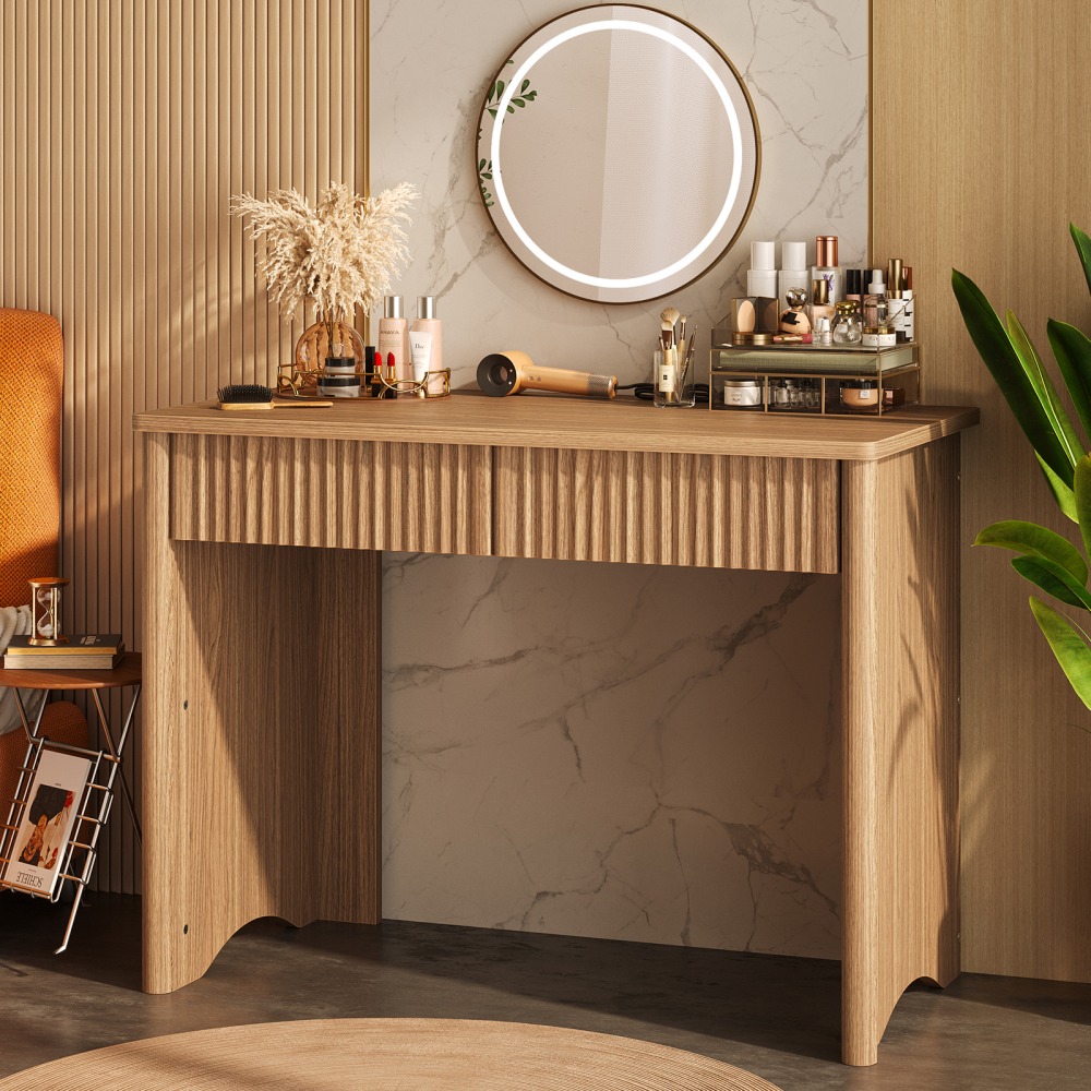 Bestier 40"W Rectangular 2-Drawer Wood Fluted Computer Desk,