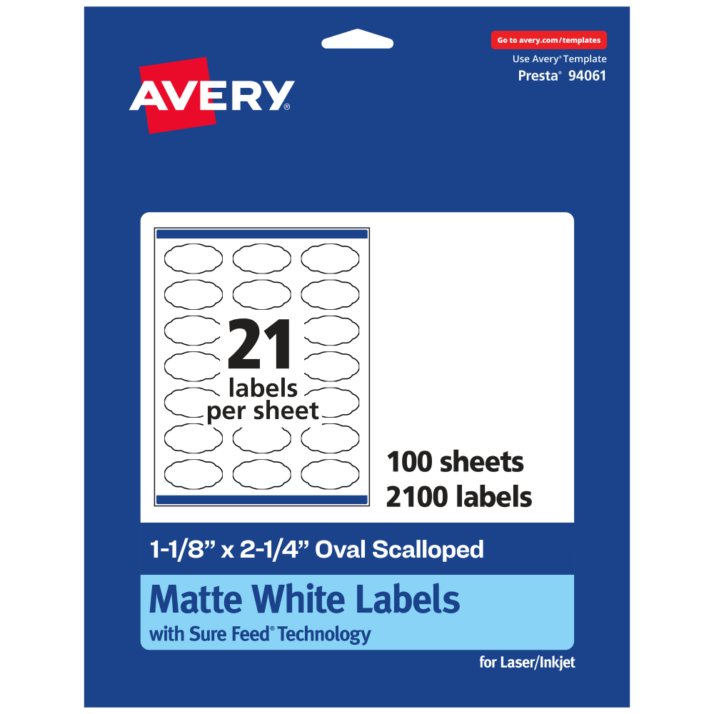 Avery® Permanent Labels With Sure Feed®, 94061-WMP100, Oval