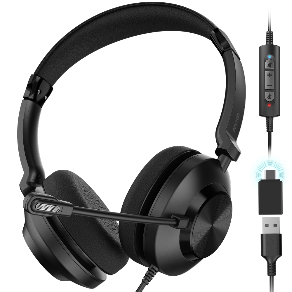 Delton 32Y Noise-Canceling On-Ear Wired Computer Headset, Black,