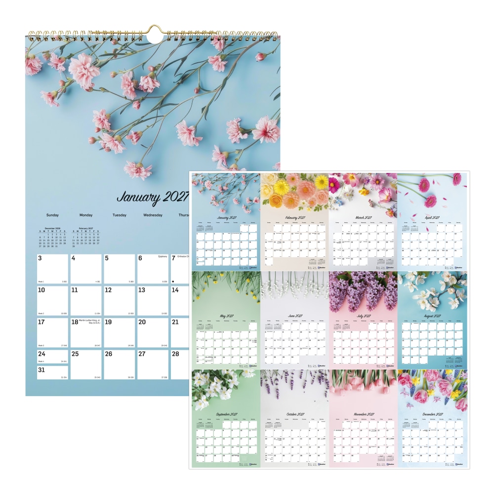 2027 Blueline Colorful Monthly Wall Calendar, 12" x