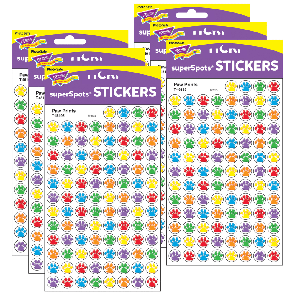 Trend SuperSpots Stickers, Paw Prints, 800 Stickers Per