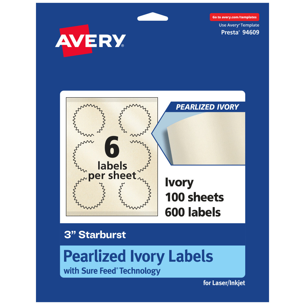 Avery® Pearlized Permanent Labels With Sure Feed®, 94609-PIP100,