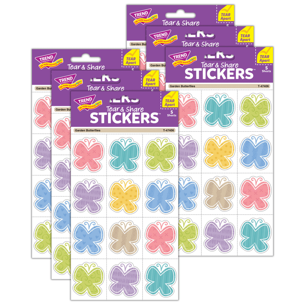 Trend Tear & Share Stickers, Garden Butterflies, 60