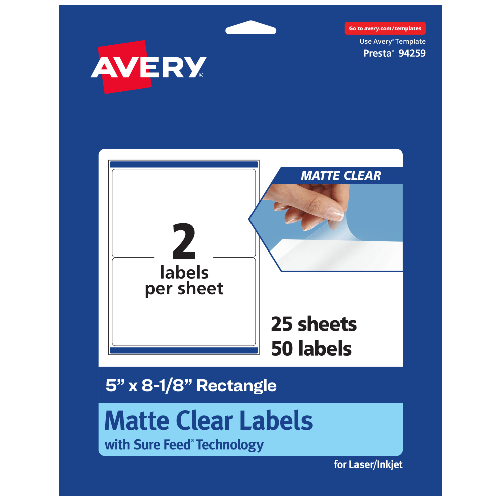 Avery® Permanent Labels With Sure Feed®, 94259-CMF25, Rectangle,