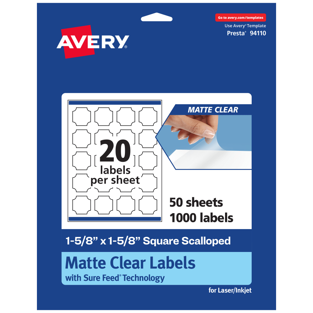 Avery® Permanent Labels With Sure Feed®, 94110-CMF50, Square