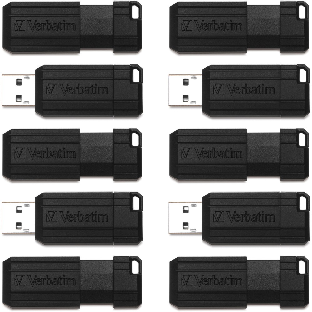 Verbatim® PinStripe USB Flash Drive, 32GB, Black, Pack