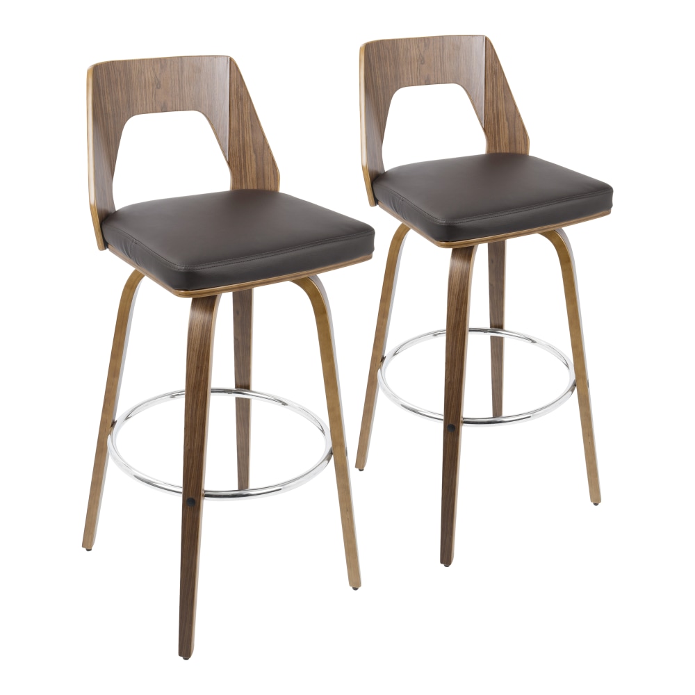 LumiSource Trilogy Bar Stools, Walnut/Brown, Set Of 2