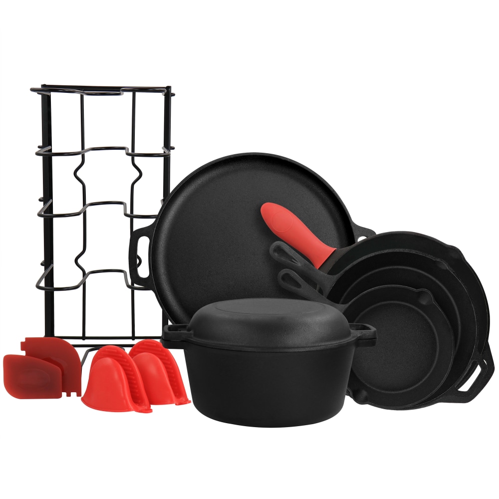 MegaChef 12-Piece Round Pre-Seasoned Cast Iron Cookware Set,