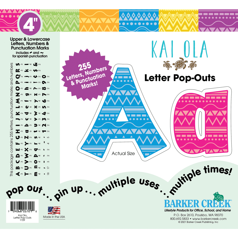 Barker Creek® Letter Pop-Outs, 4", Kai Ola, Set