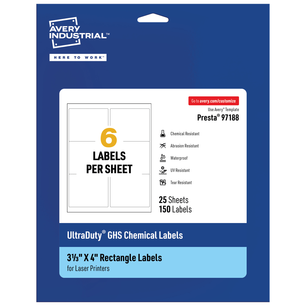 Avery® Ultra Duty® Permanent GHS Chemical Labels, 97188-WMU25,