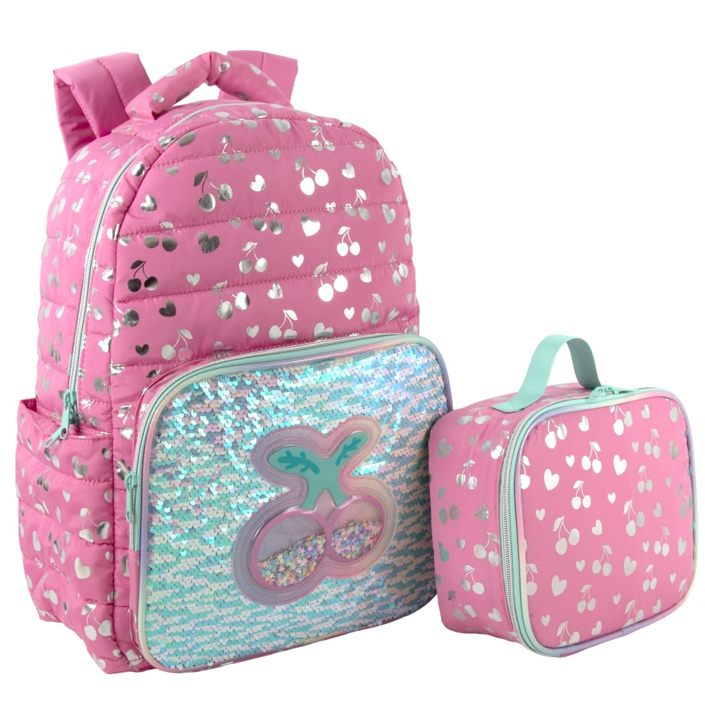 Trailmaker Holographic Quilted Cherry Printed Backpack With