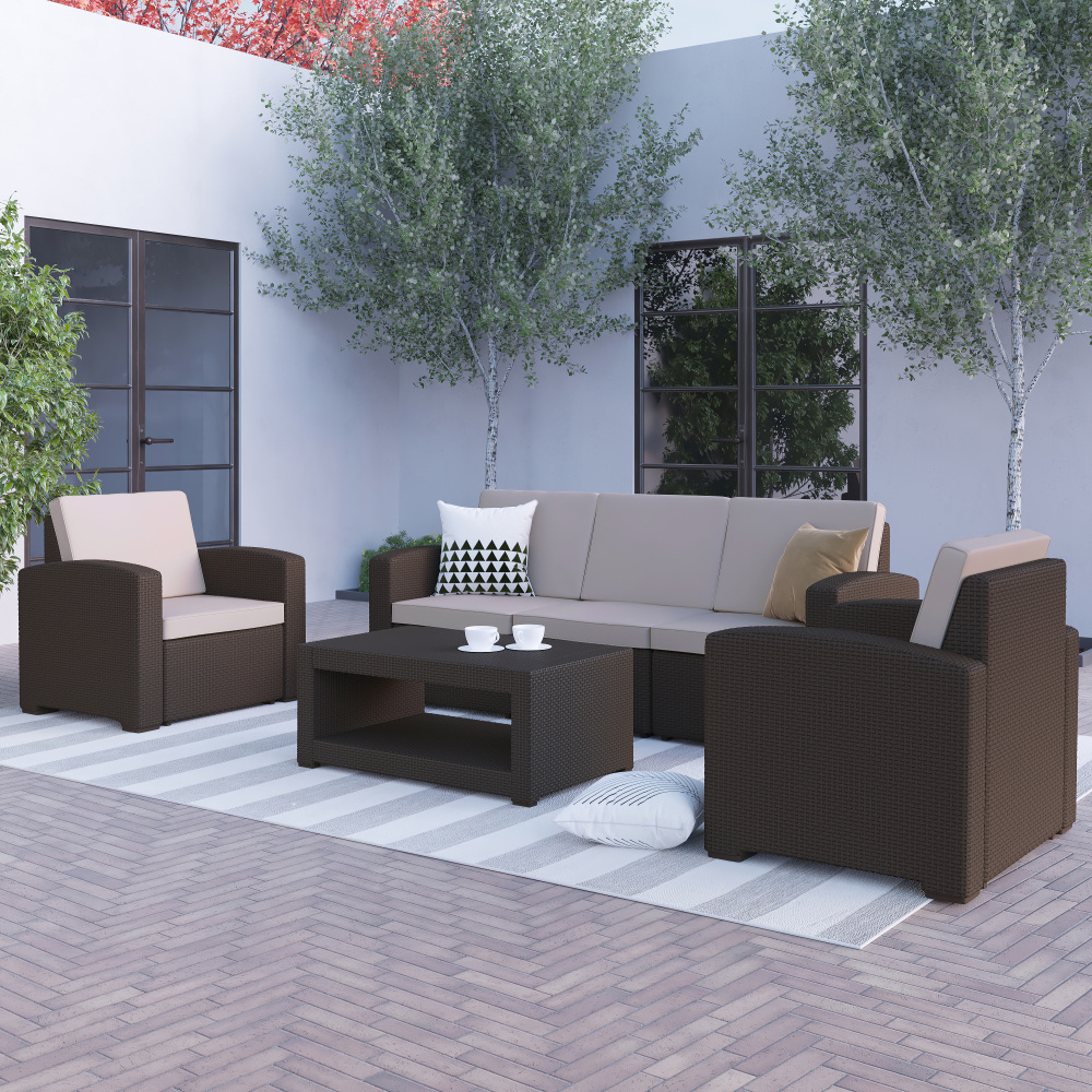 Flash Furniture Seneca 4-Piece Outdoor Faux Rattan Chair