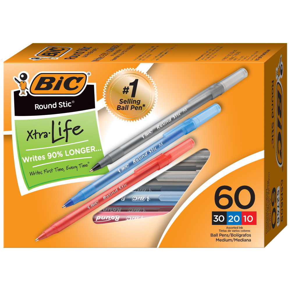 BIC Round Stic Xtra Life Ballpoint Pens, Medium