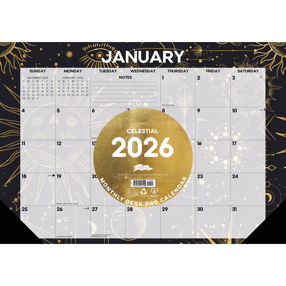 2026 Willow Creek Press Monthly Desk Pad Calendar,