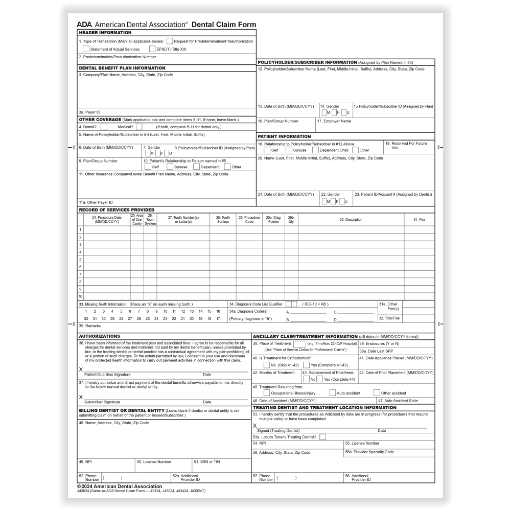 ComplyRight® ADA Dental Claim Forms (2024 Version), Laser,