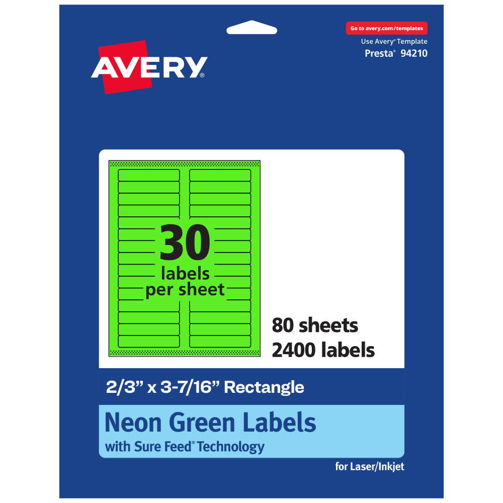 Avery® Printable Labels With Sure Feed® Technology, 94210-NGP80,
