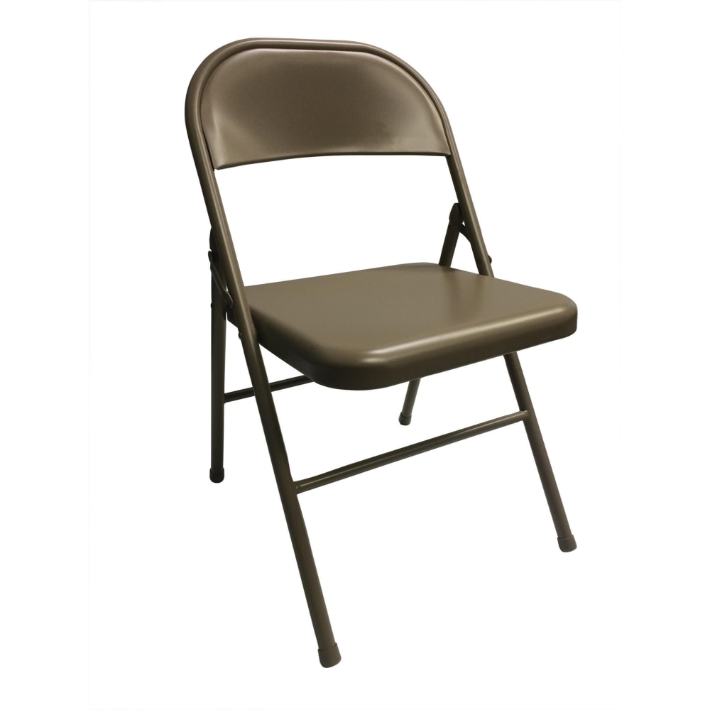 Realspace® Metal Folding Chairs, Tan, Set Of 4