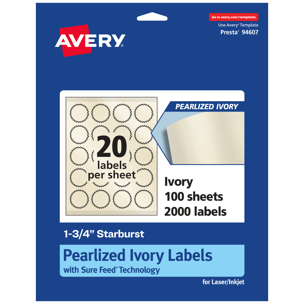 Avery® Pearlized Permanent Labels With Sure Feed®, 94607-PIP100,