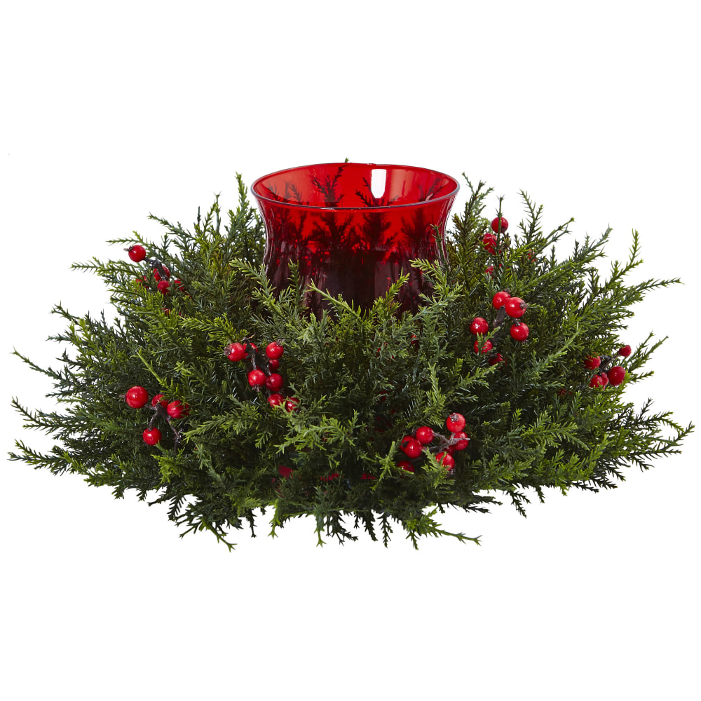 Nearly Natural 6-1/2”H Cedar Berry Candelabrum, 6-1/2”H x