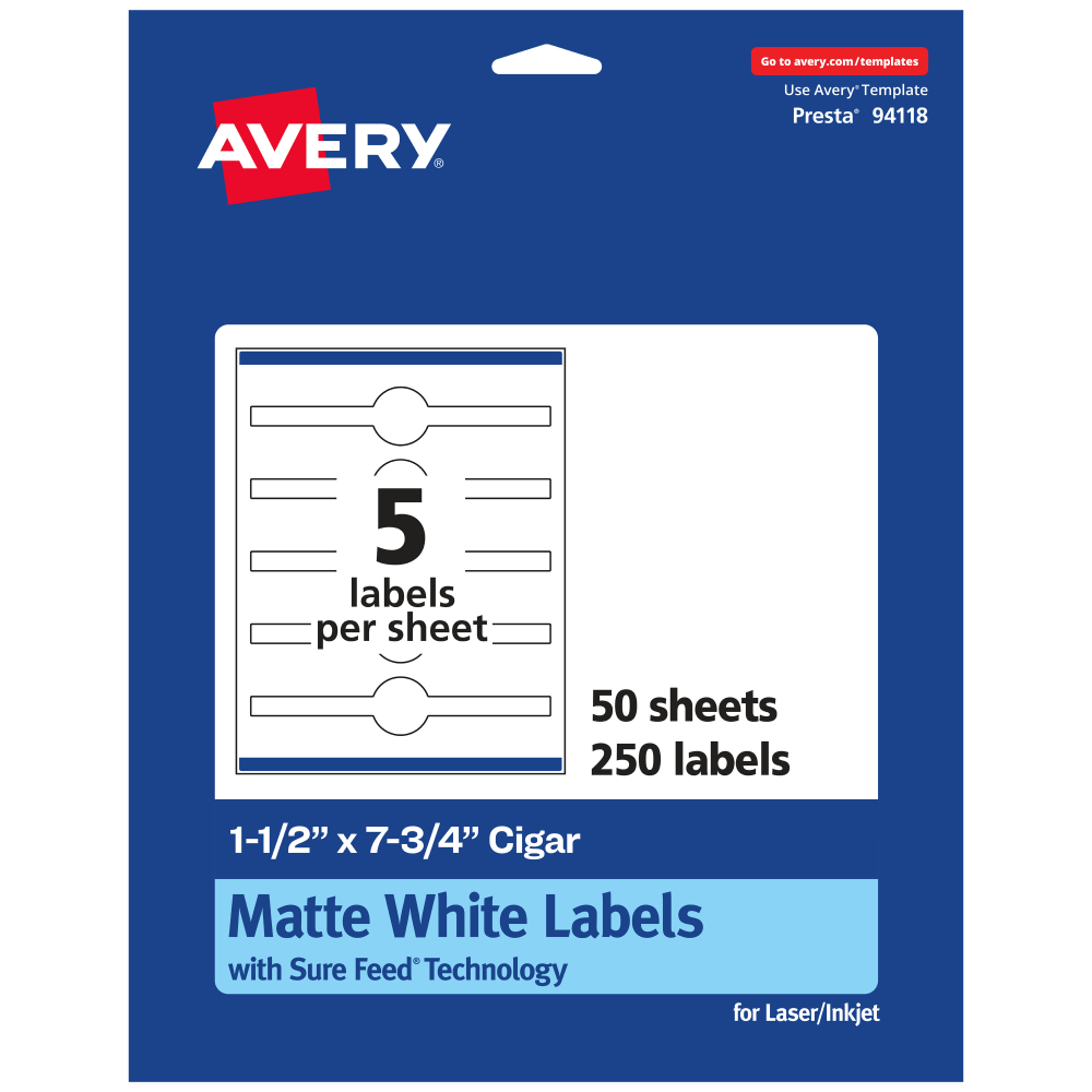 Avery® Permanent Labels With Sure Feed®, 94118-WMP50, Cigar,