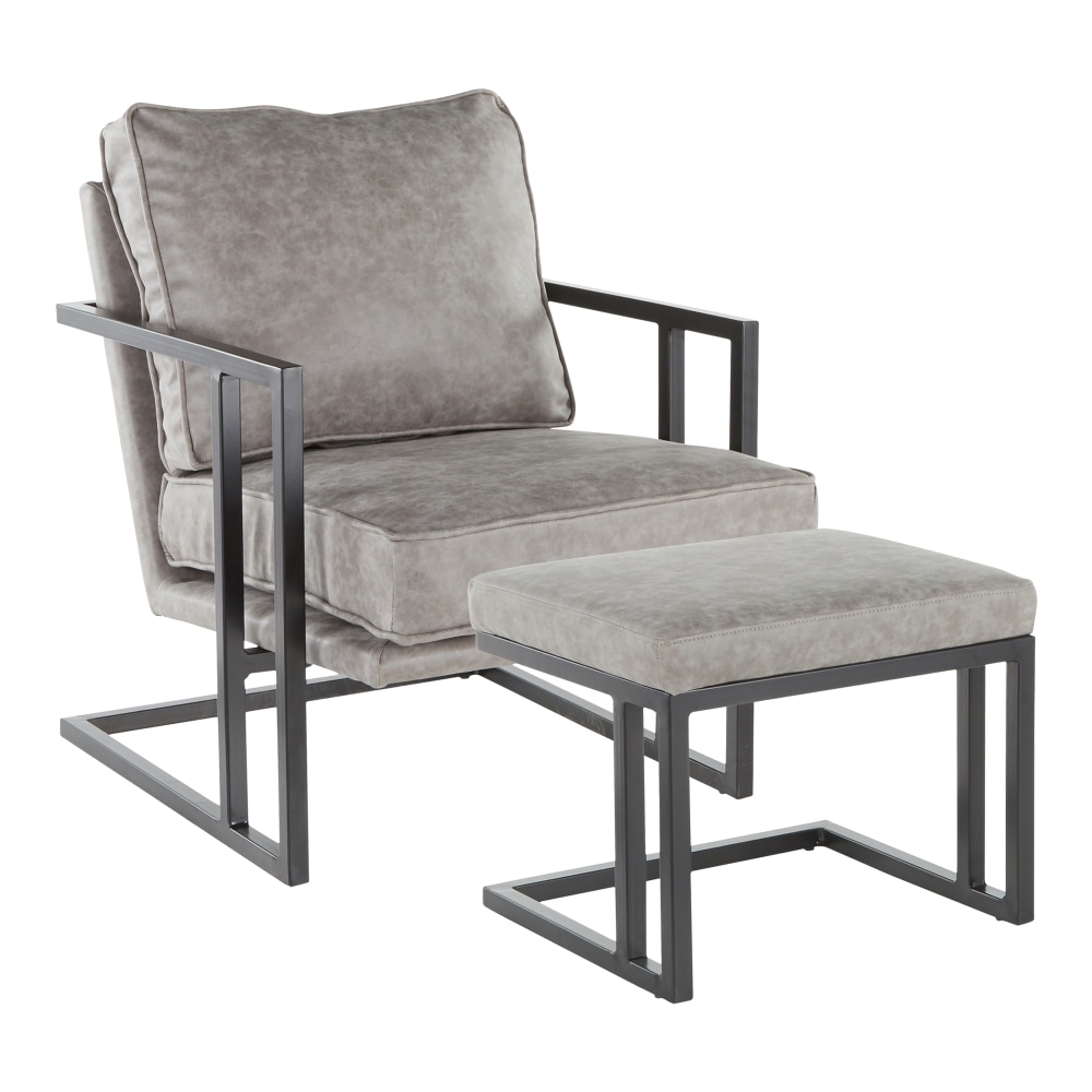 LumiSource Roman Lounge Chair And Ottoman Set, Black/Gray