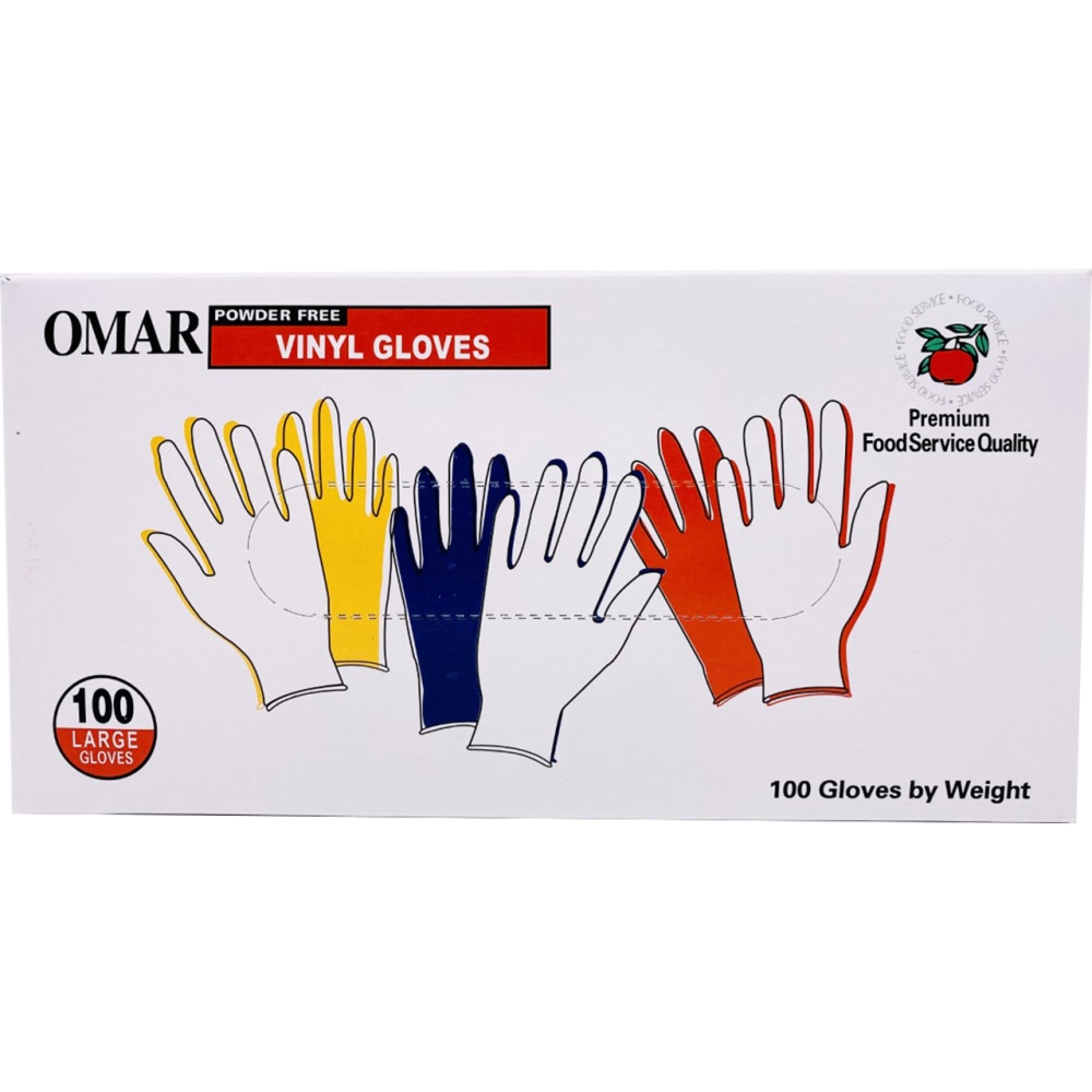 Omar Disposable Powder-Free Vinyl General-Purpose Gloves, Large,