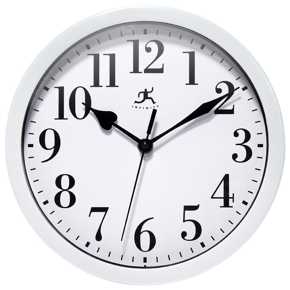 Infinity Instruments Simple Round Wall Clock, 9”, White