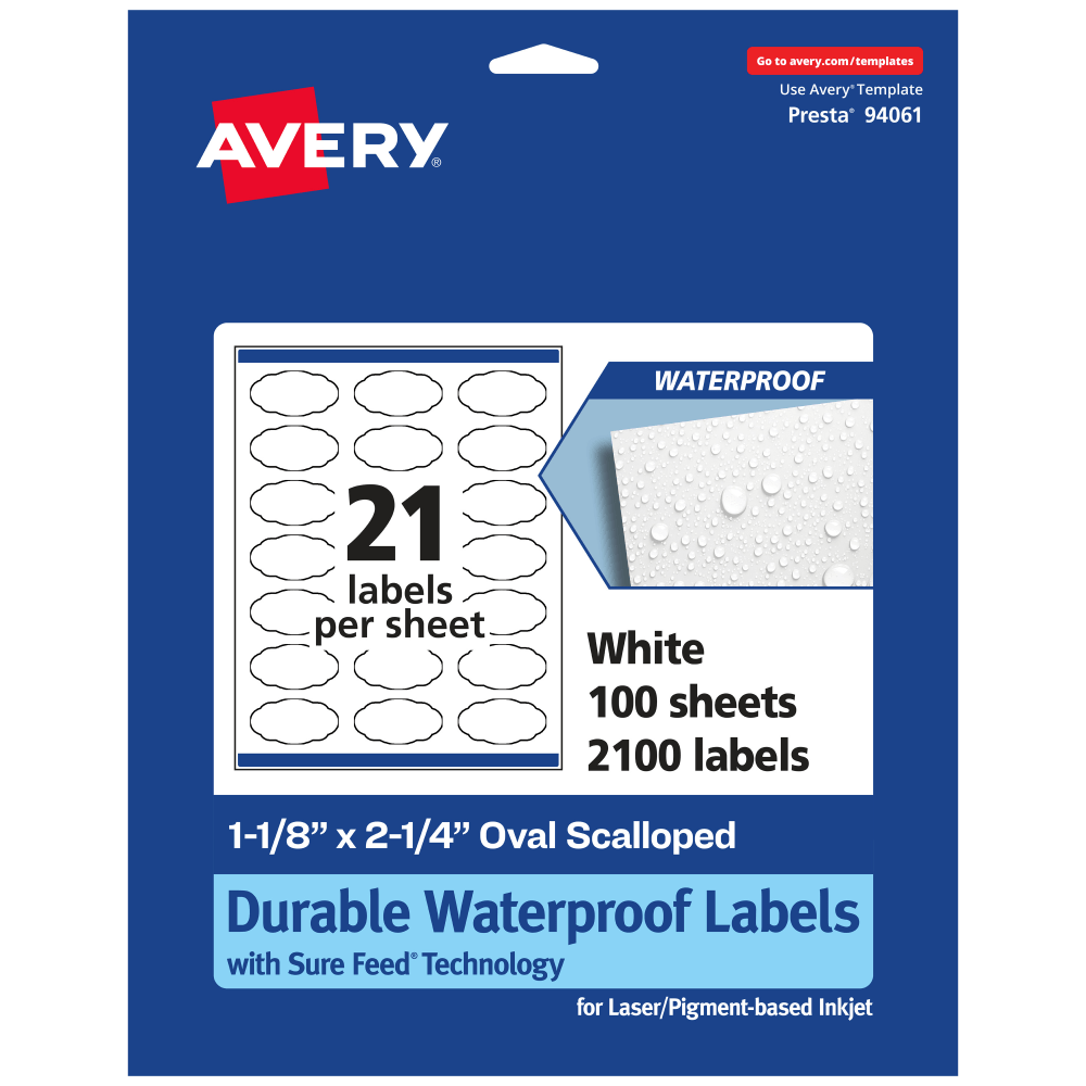 Avery® Waterproof Permanent Labels With Sure Feed®, 94061-WMF100,